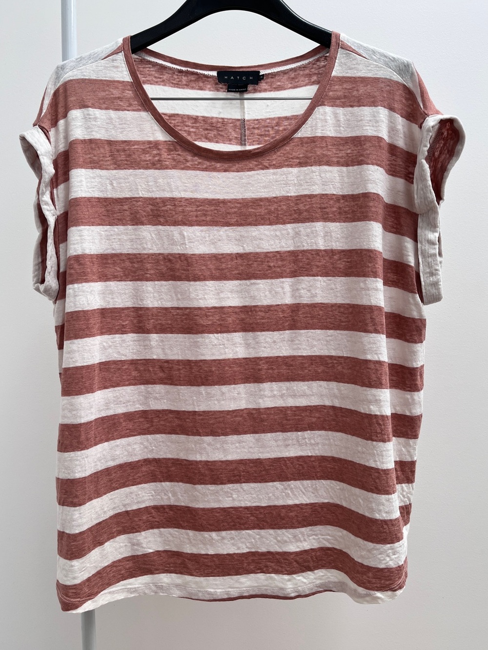 HATCH the linen circle tee 2 striped cuffed sleeves maternity postpartum summer